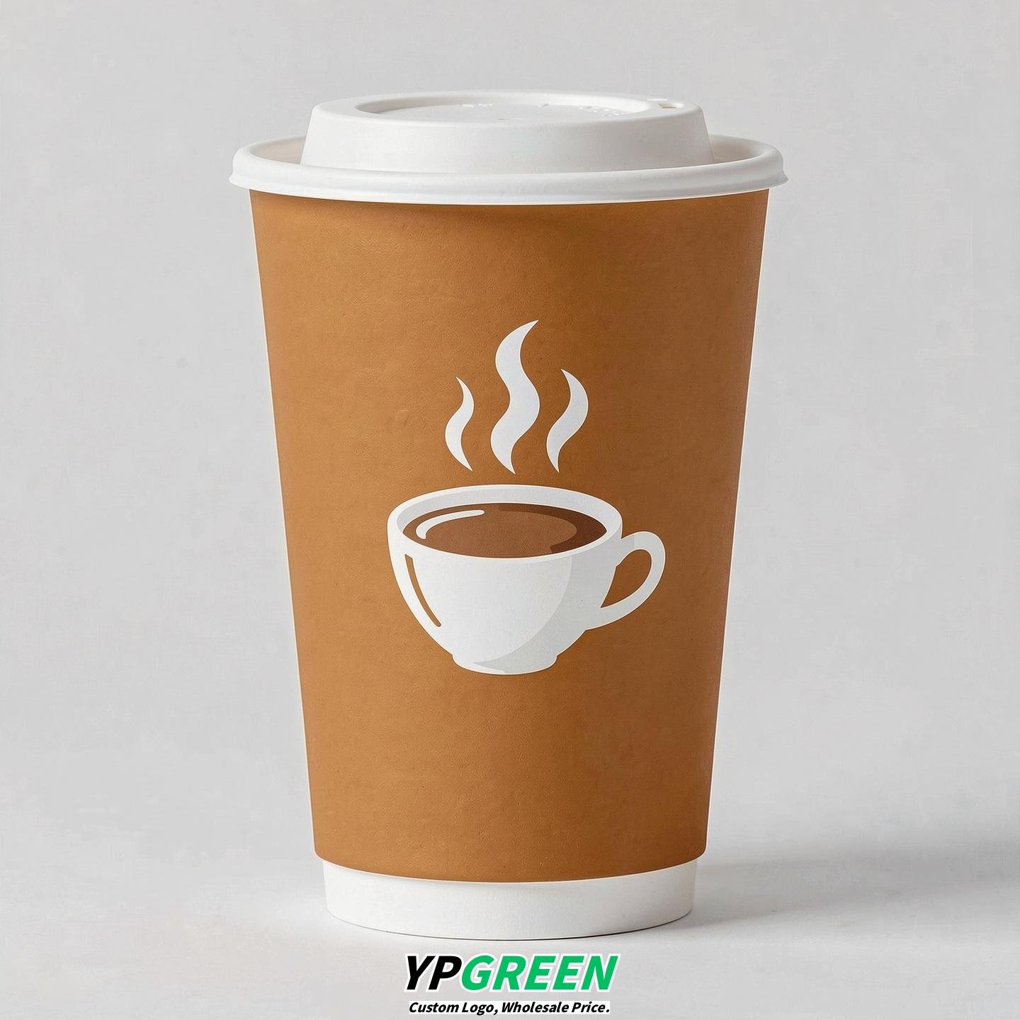 Amber Hot Coffee Icon Paper Cups - Disposable Steaming Coffee Design