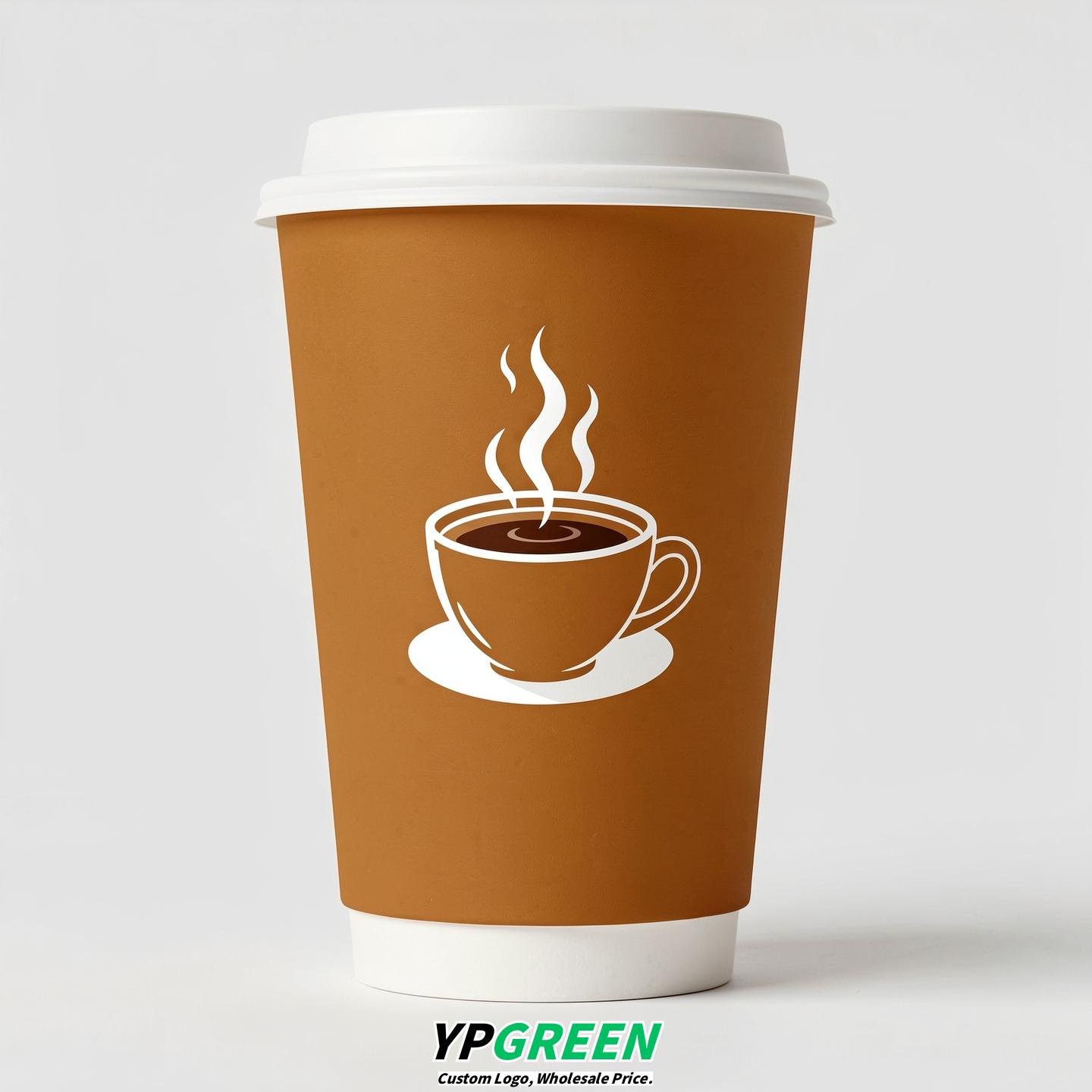 Amber Hot Coffee Icon Paper Cups - Disposable Steaming Coffee Design