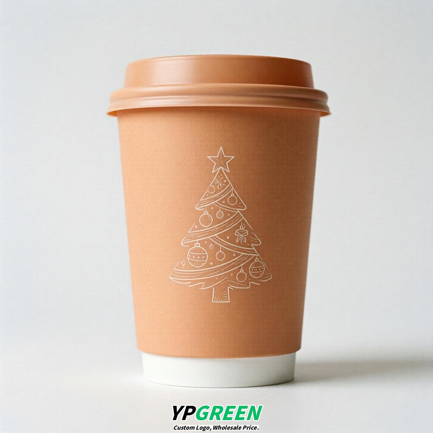 Apricot Paper Cups with Christmas Design 8-24oz