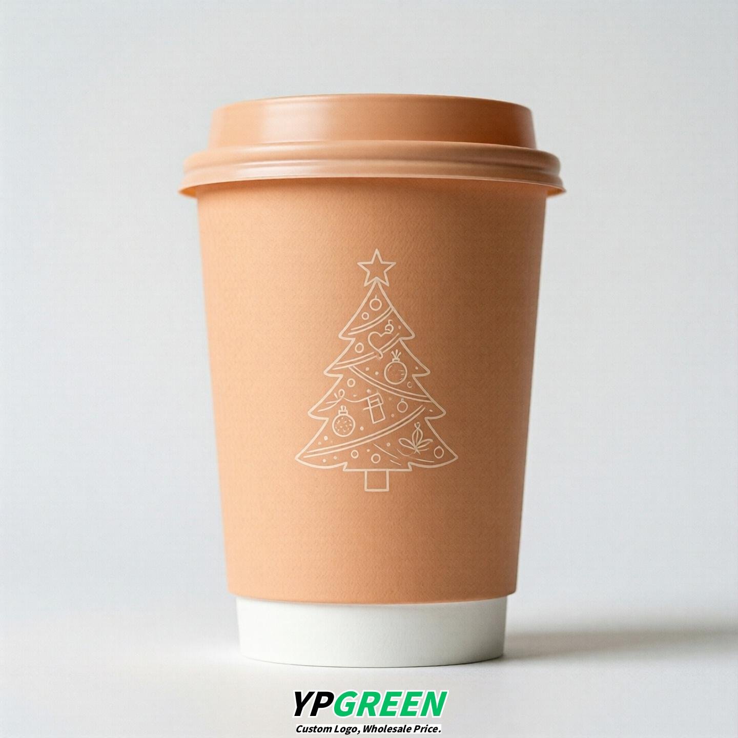 Apricot Paper Cups with Christmas Design 8-24oz