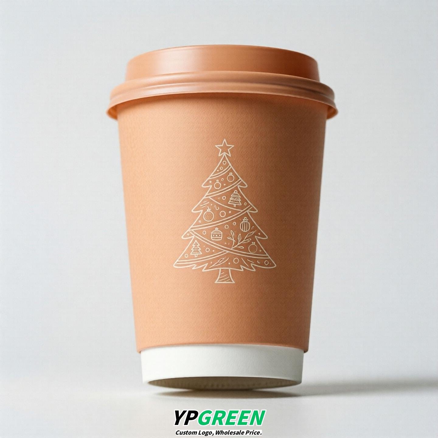 Apricot Paper Cups with Christmas Design 8-24oz