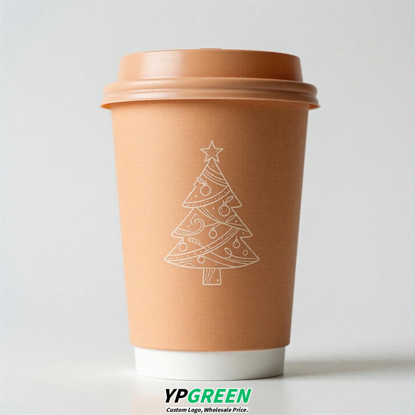 Apricot Paper Cups with Christmas Design 8-24oz
