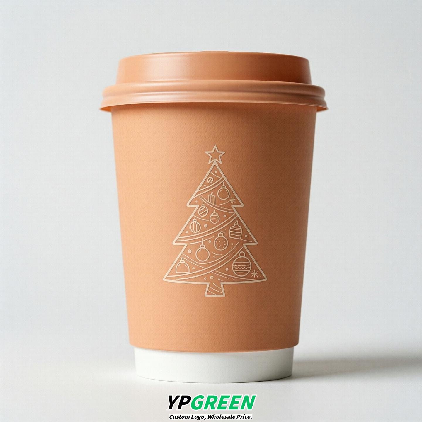 Apricot Paper Cups with Christmas Design 8-24oz Apricot Paper Cups with Christmas Design 8-24oz