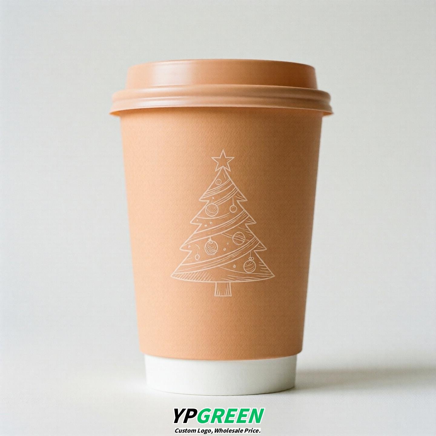 Apricot Paper Cups with Christmas Design 8-24oz