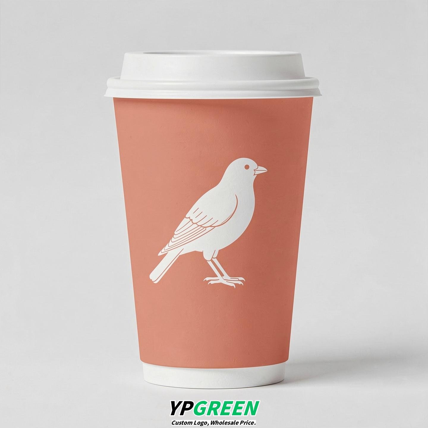 Apricot Paper Cups with Bird Logo & Lids 8-24oz