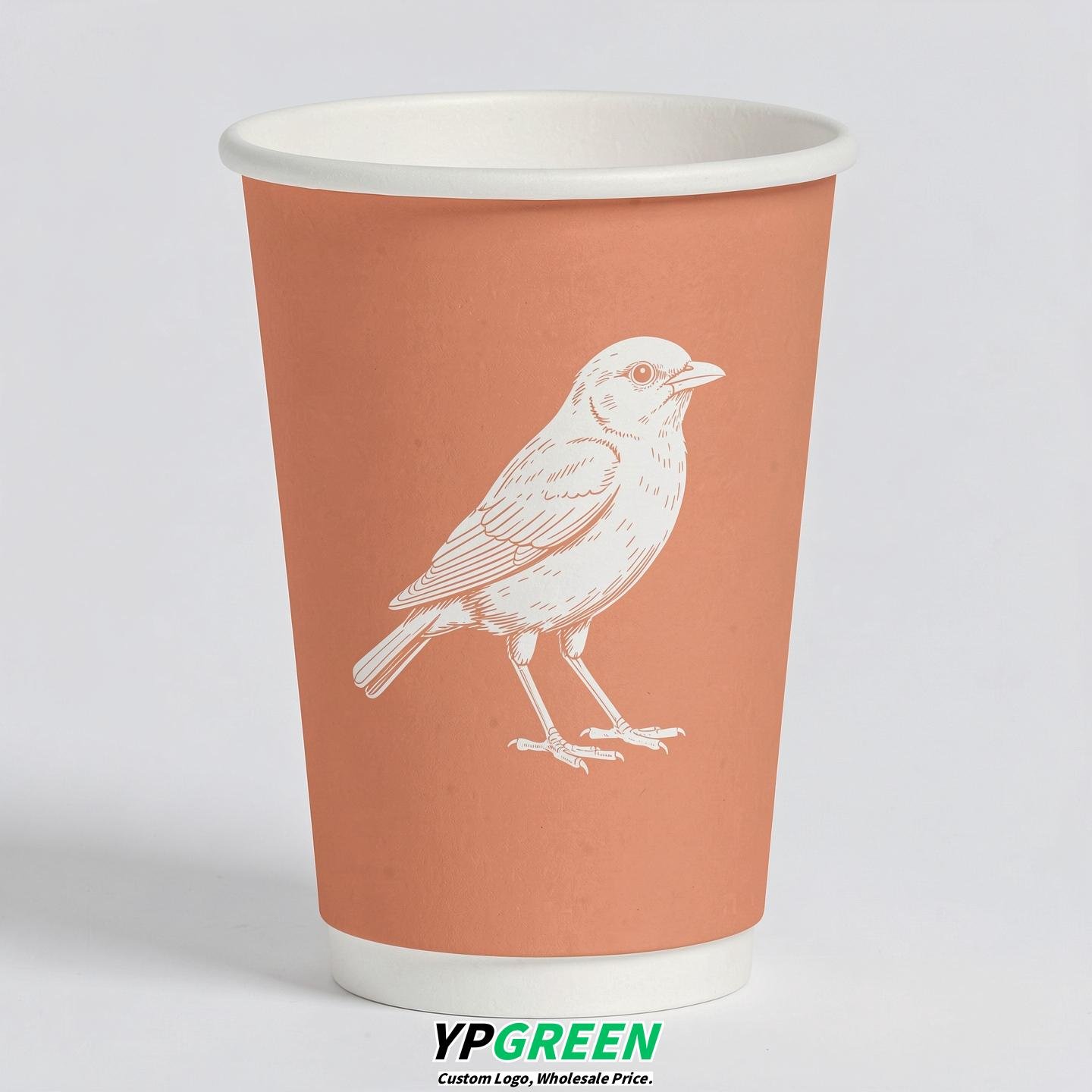 Apricot Paper Cups with Bird Logo & Lids 8-24oz