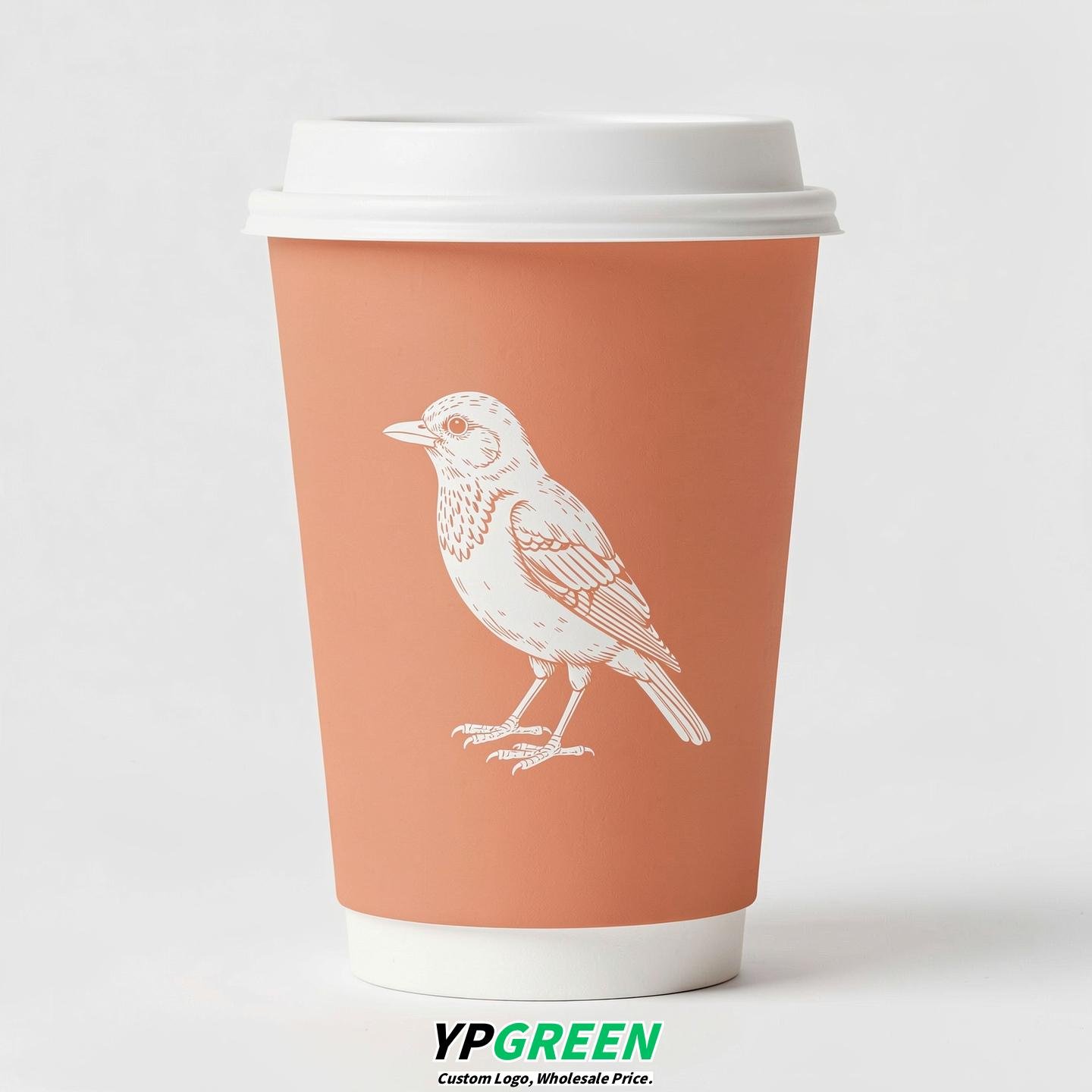 Apricot Paper Cups with Bird Logo & Lids 8-24oz