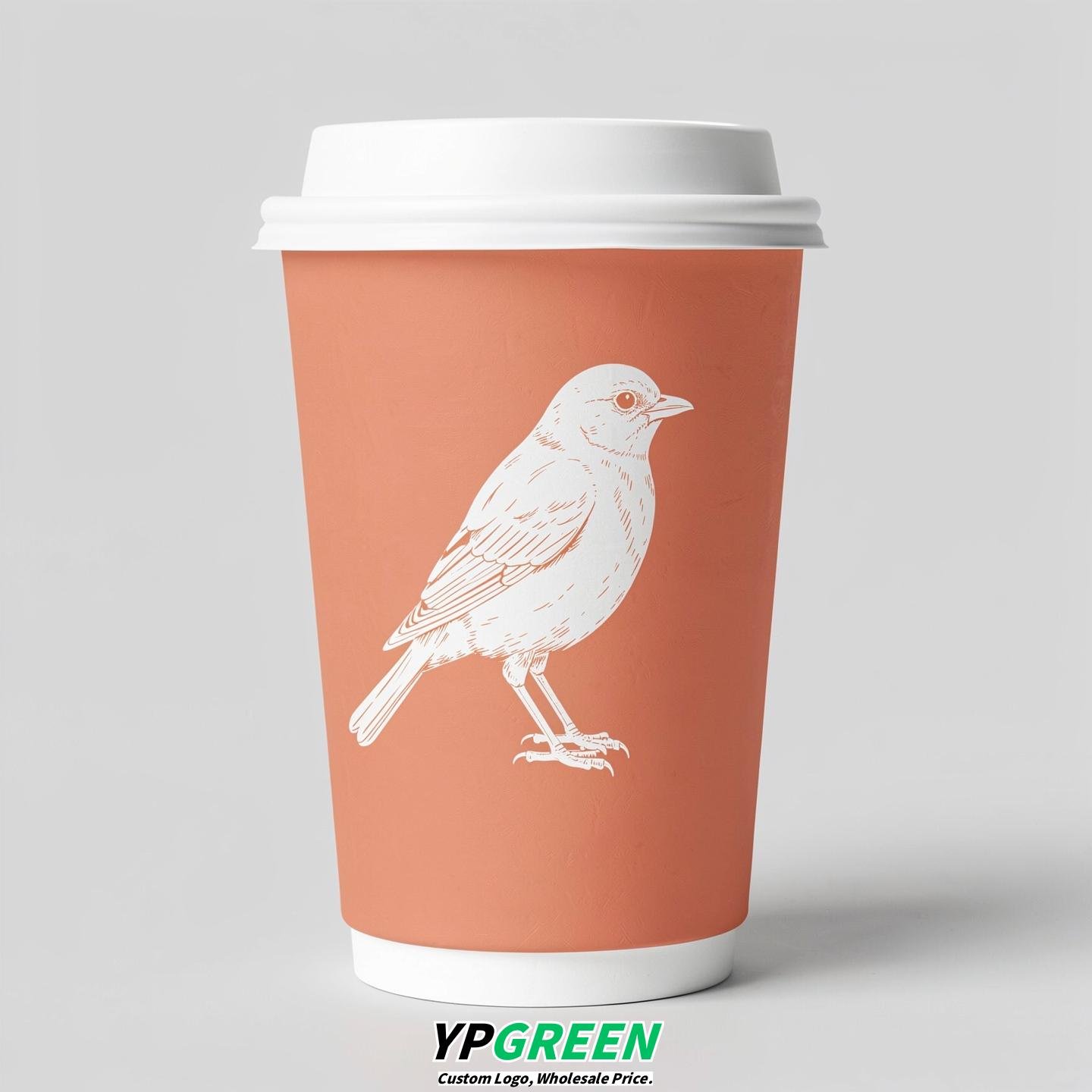 Apricot Paper Cups with Bird Logo & Lids 8-24oz