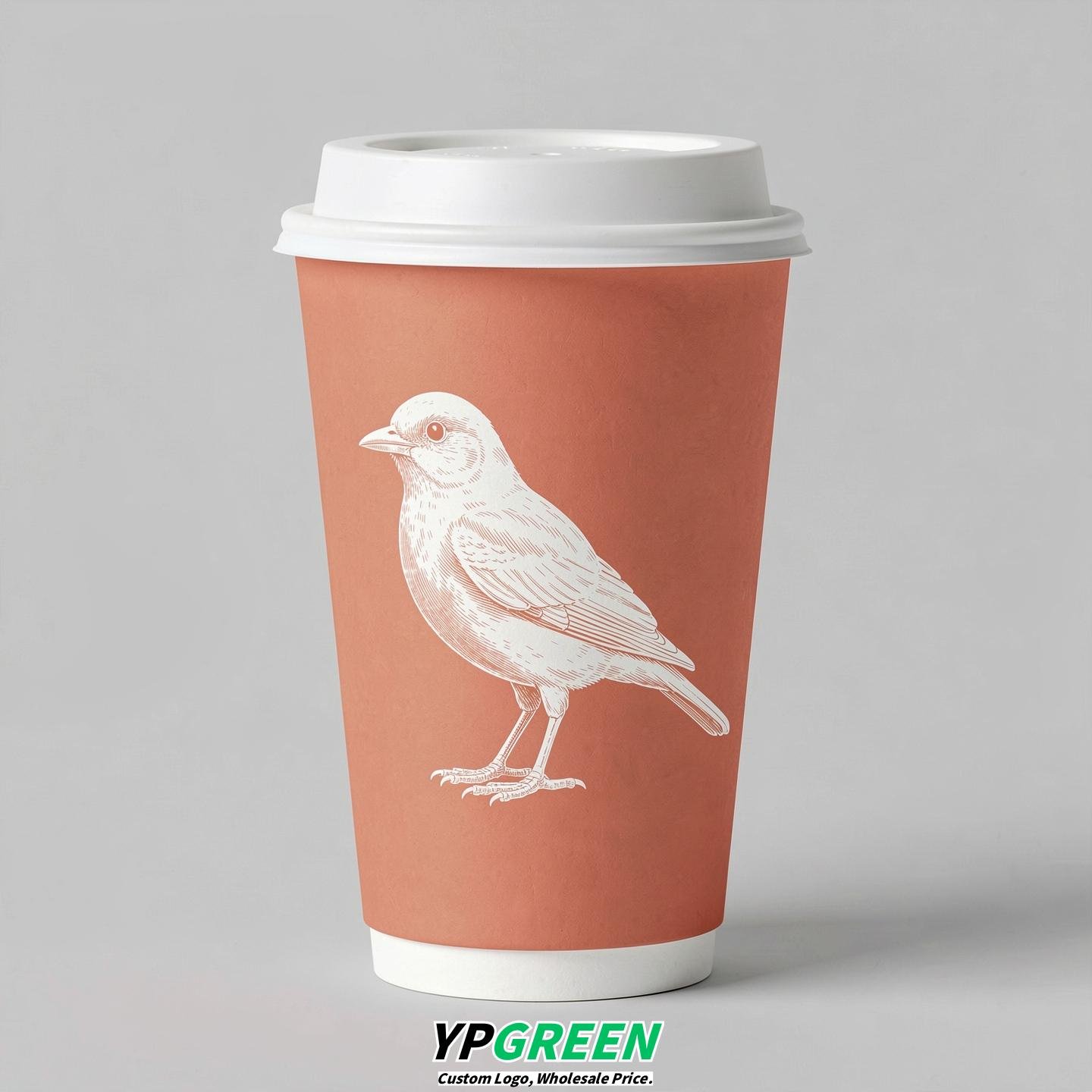 Apricot Paper Cups with Bird Logo & Lids 8-24oz