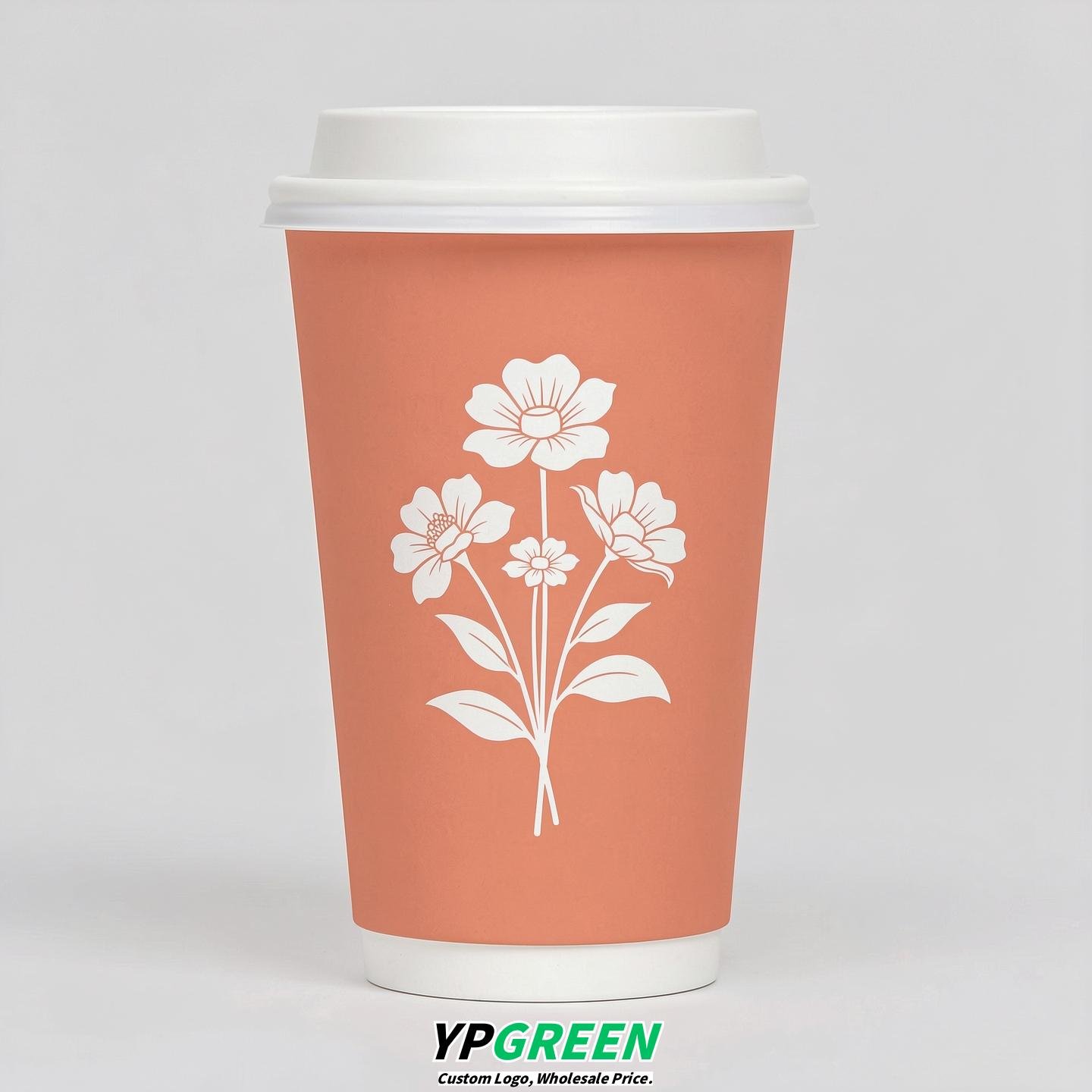 Apricot Floral Paper Cups with Lids 8-24oz Apricot Floral Paper Cups with Lids 8-24oz