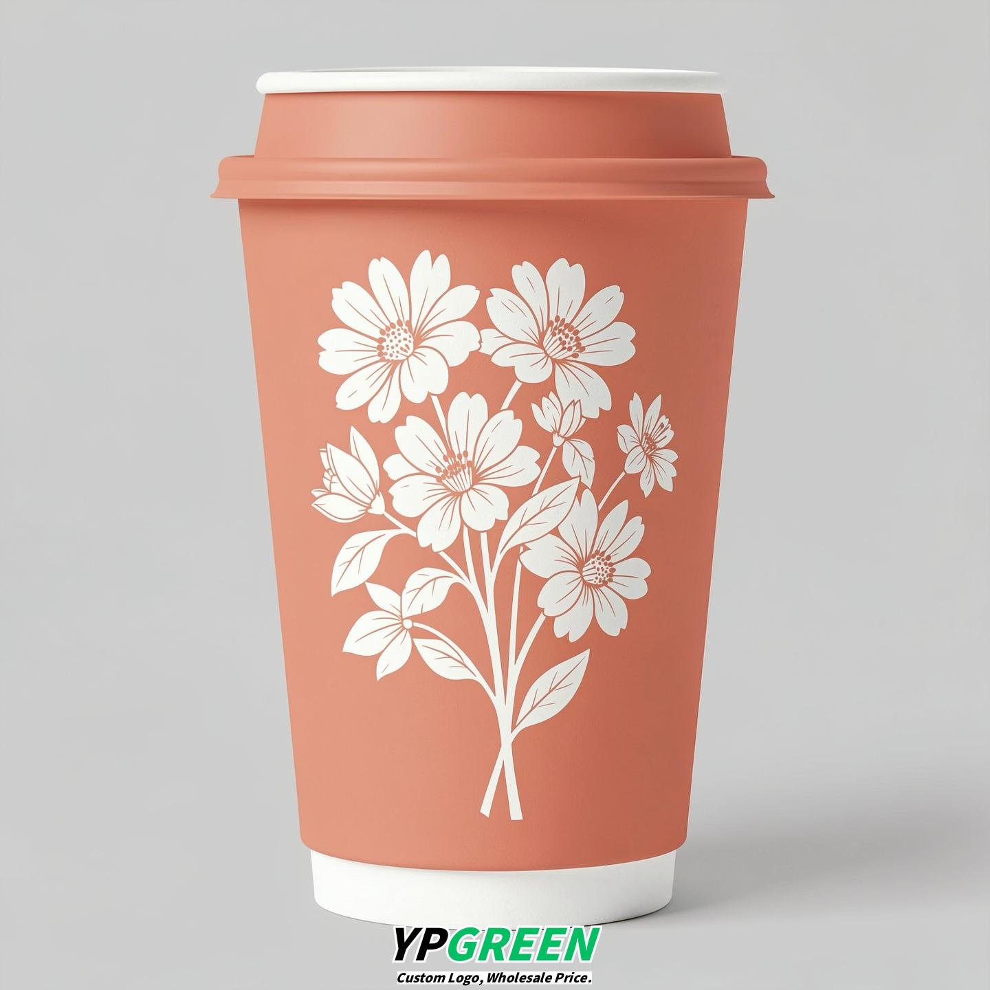 Apricot Floral Paper Cups with Lids 8-24oz
