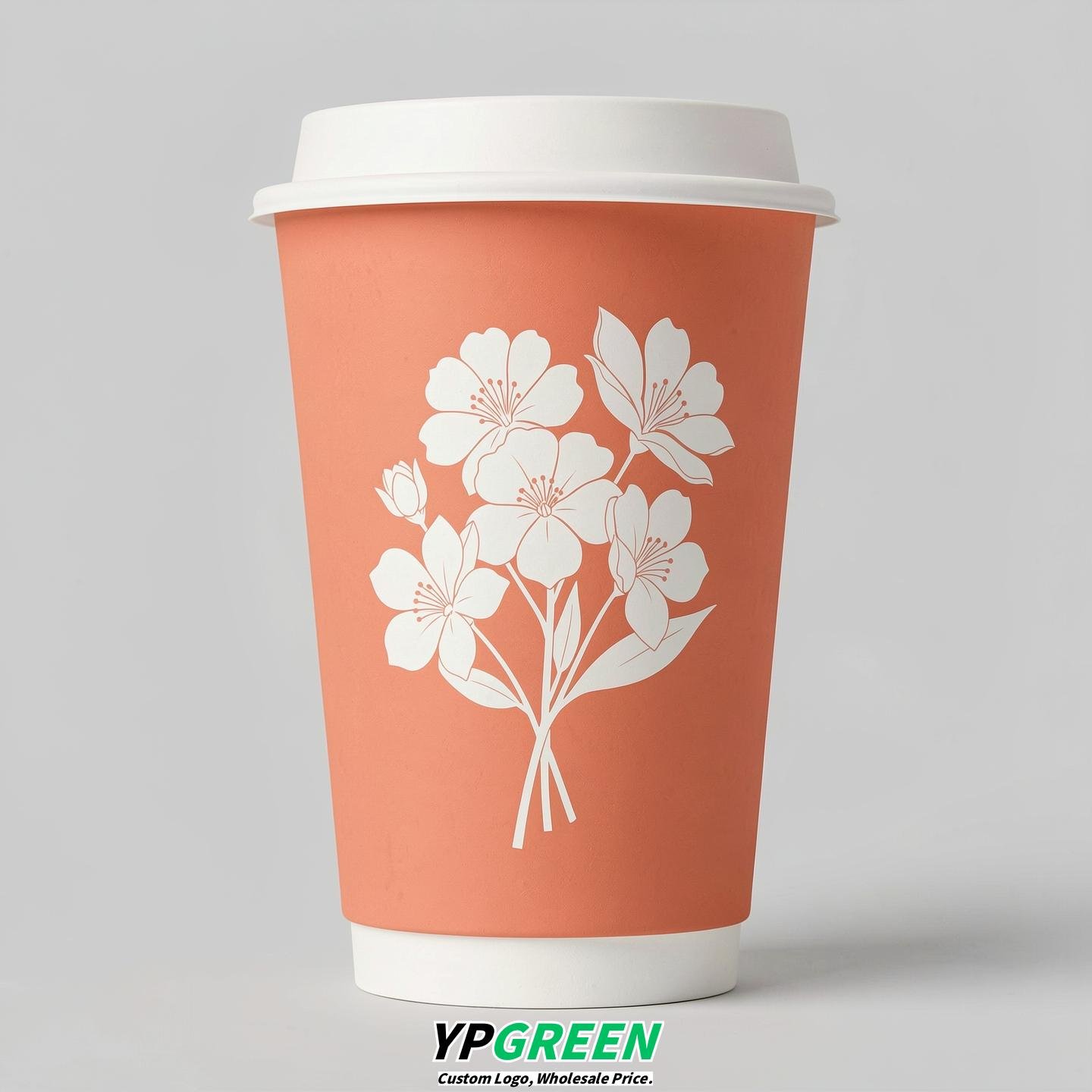Apricot Floral Paper Cups with Lids 8-24oz