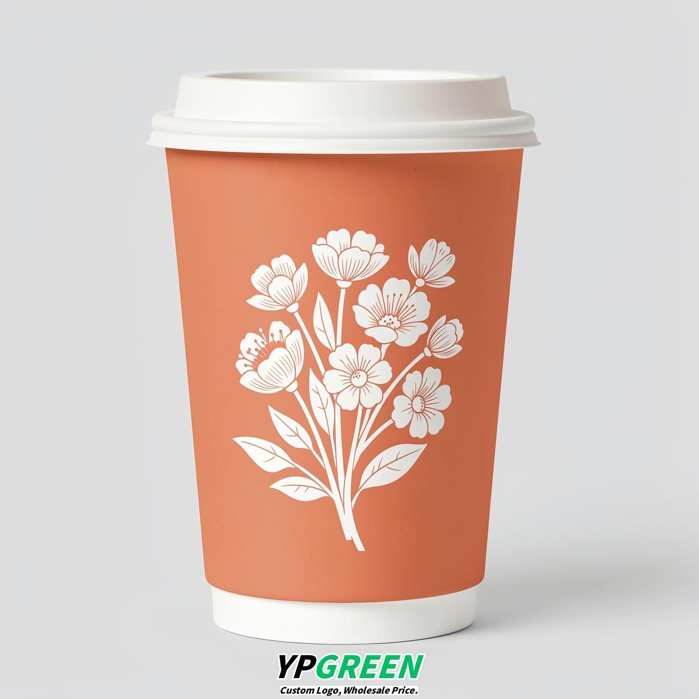 Apricot Floral Paper Cups with Lids 8-24oz