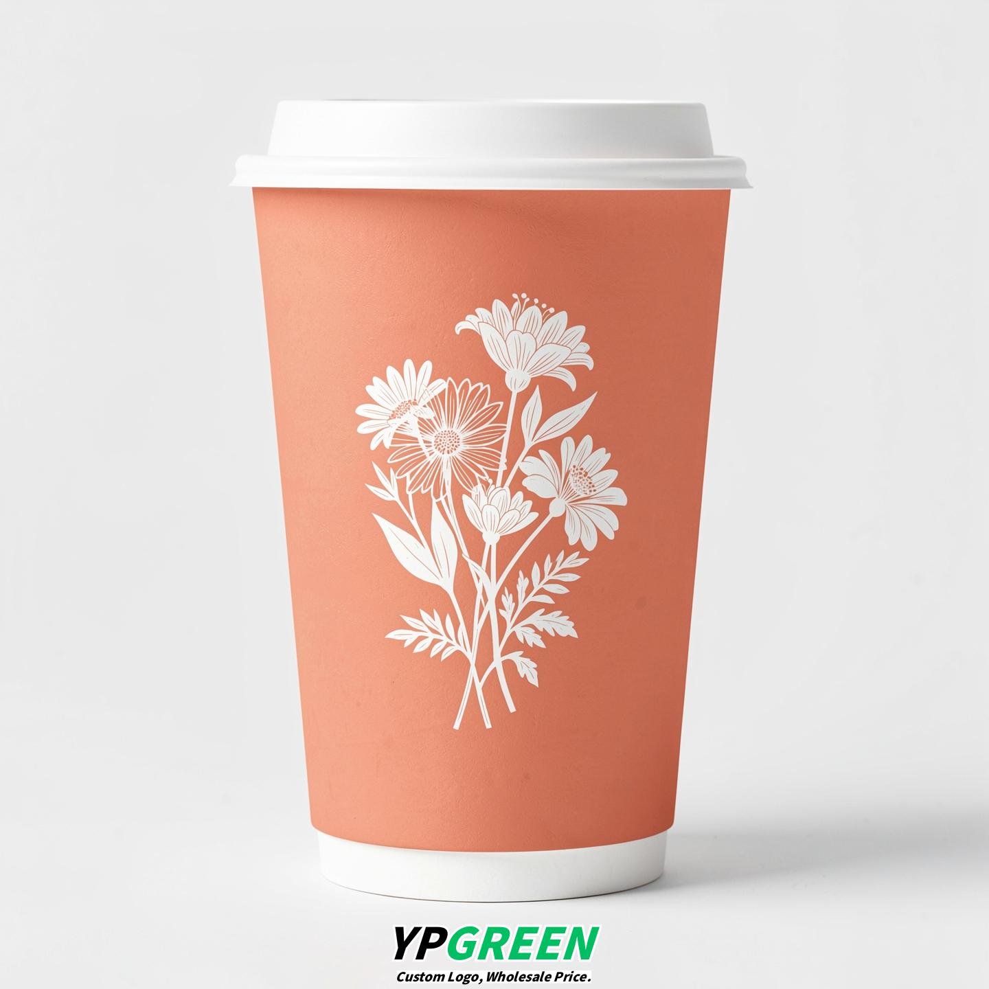 Apricot Floral Paper Cups with Lids 8-24oz
