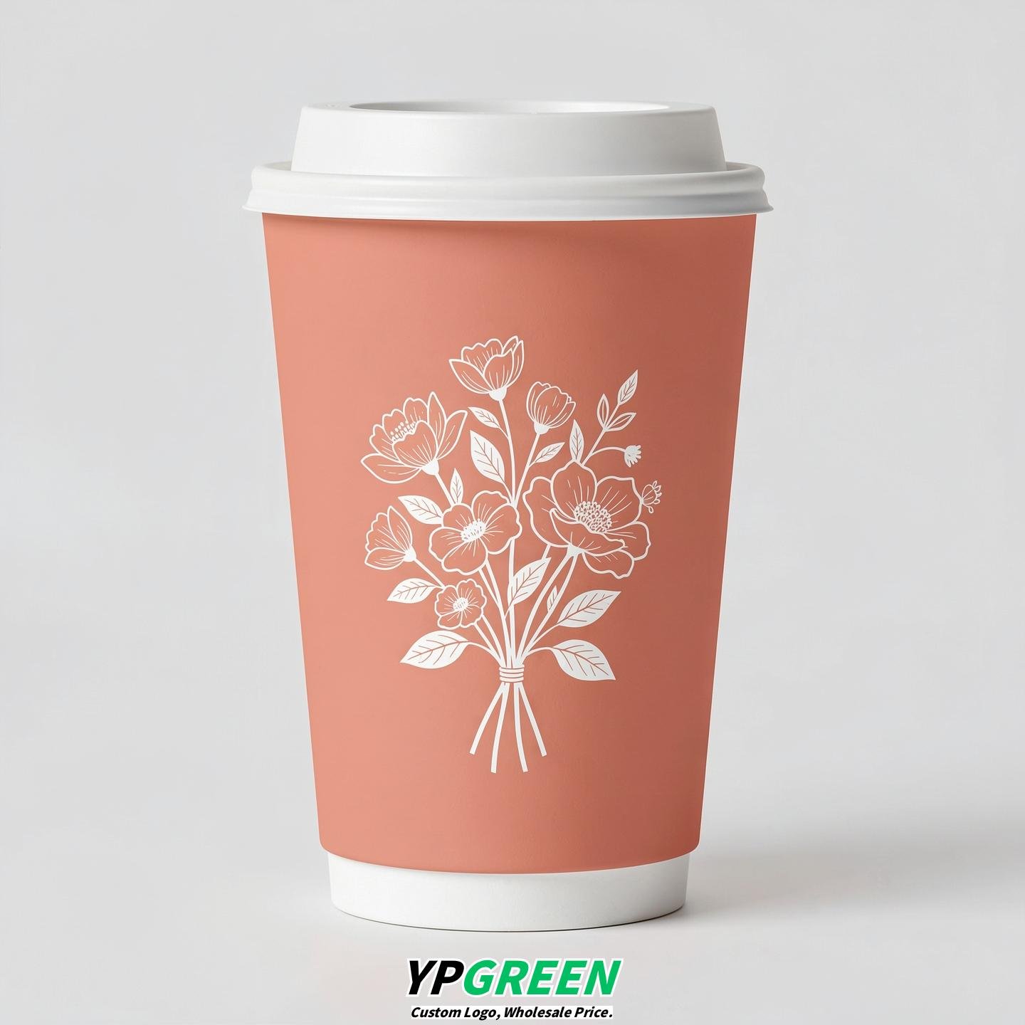 Apricot Floral Paper Cups with Lids 8-24oz