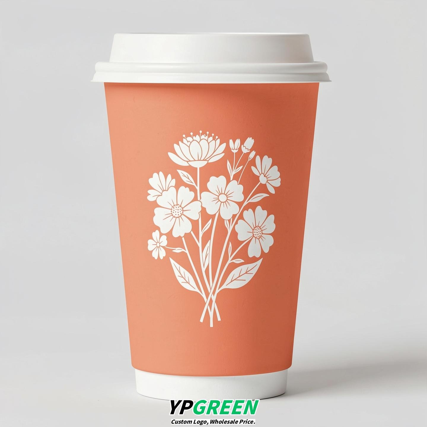 Apricot Floral Paper Cups with Lids 8-24oz