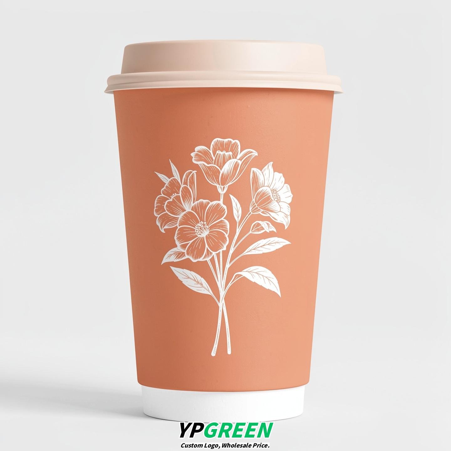 Apricot Floral Paper Cups with Lids 8-24oz