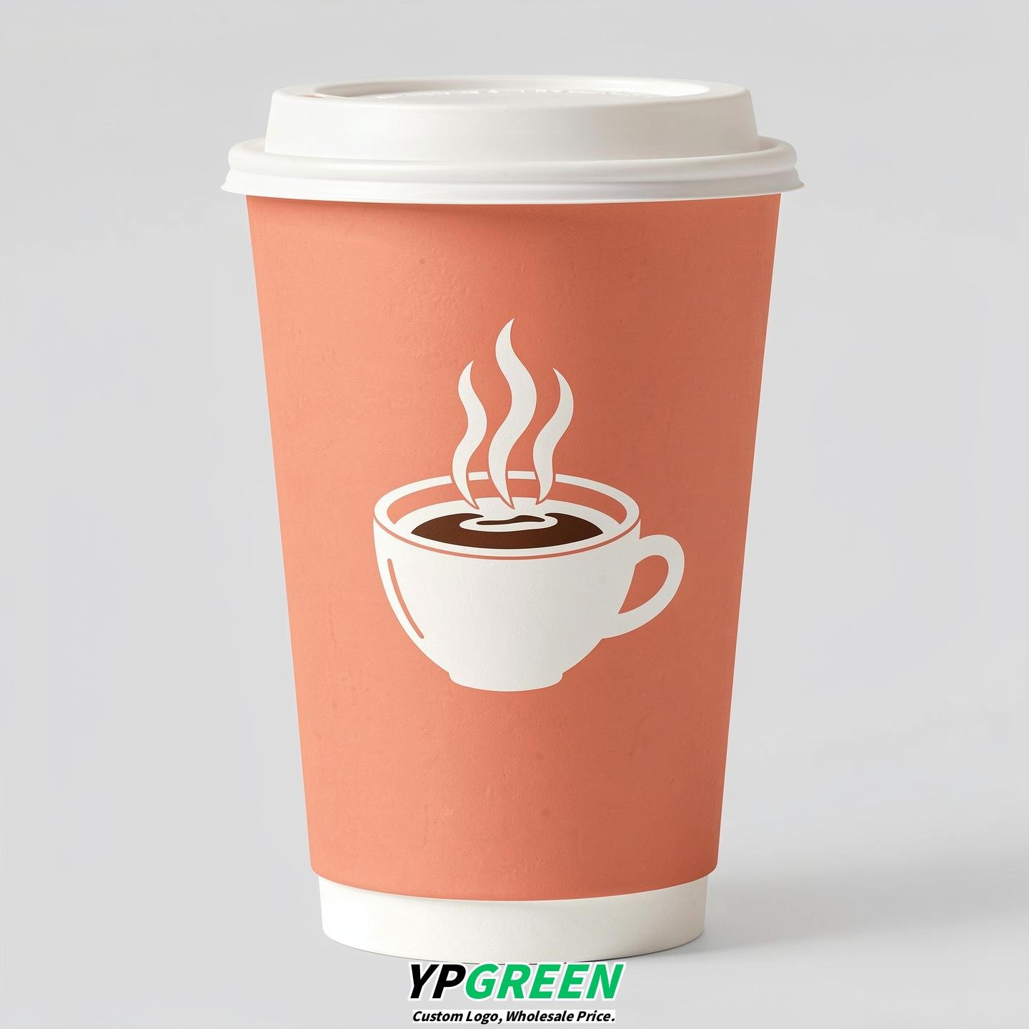 Apricot Hot Coffee Icon Paper Cups - Disposable Steaming Coffee Design