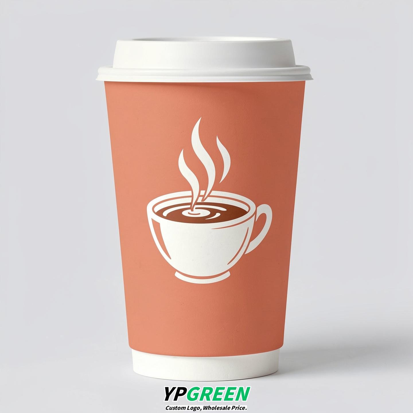 Apricot Hot Coffee Icon Paper Cups - Disposable Steaming Coffee Design