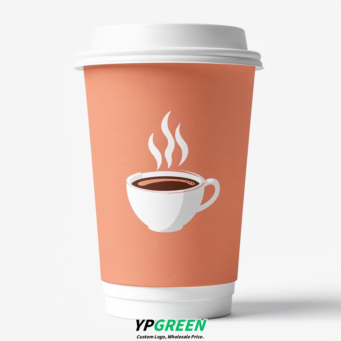 Apricot Hot Coffee Icon Paper Cups - Disposable Steaming Coffee Design