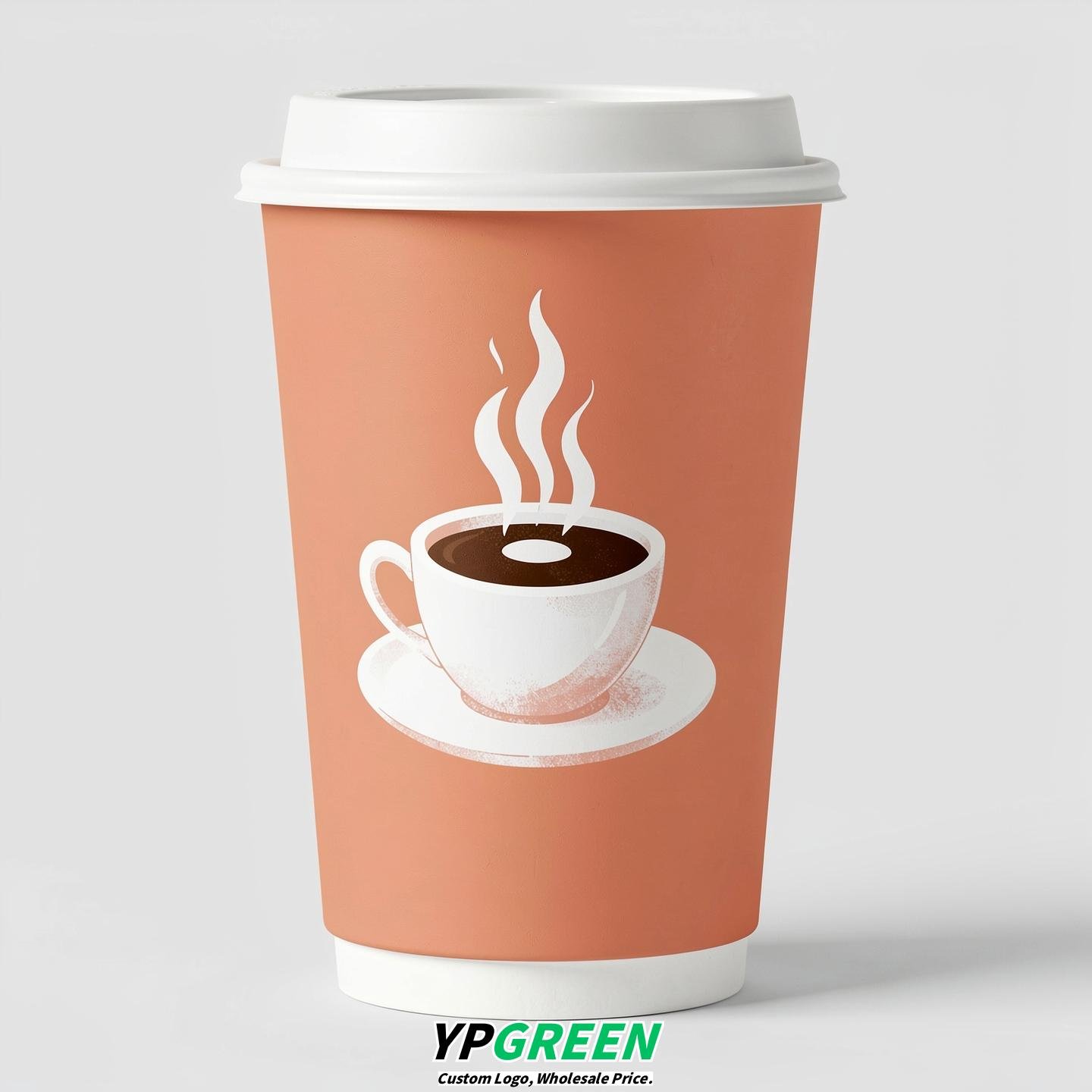 Apricot Hot Coffee Icon Paper Cups - Disposable Steaming Coffee Design