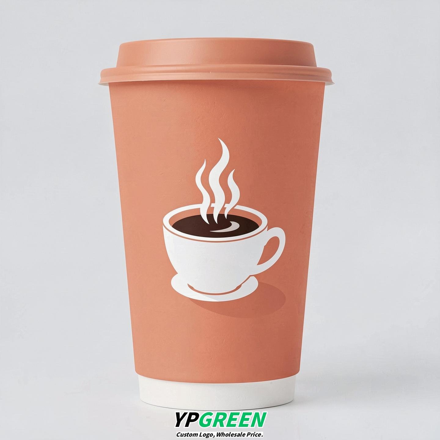 Apricot Hot Coffee Icon Paper Cups - Disposable Steaming Coffee Design