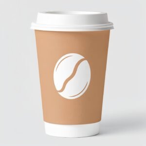 Apricot Paper Cups with Coffee Bean Logo & Lids 8-24oz