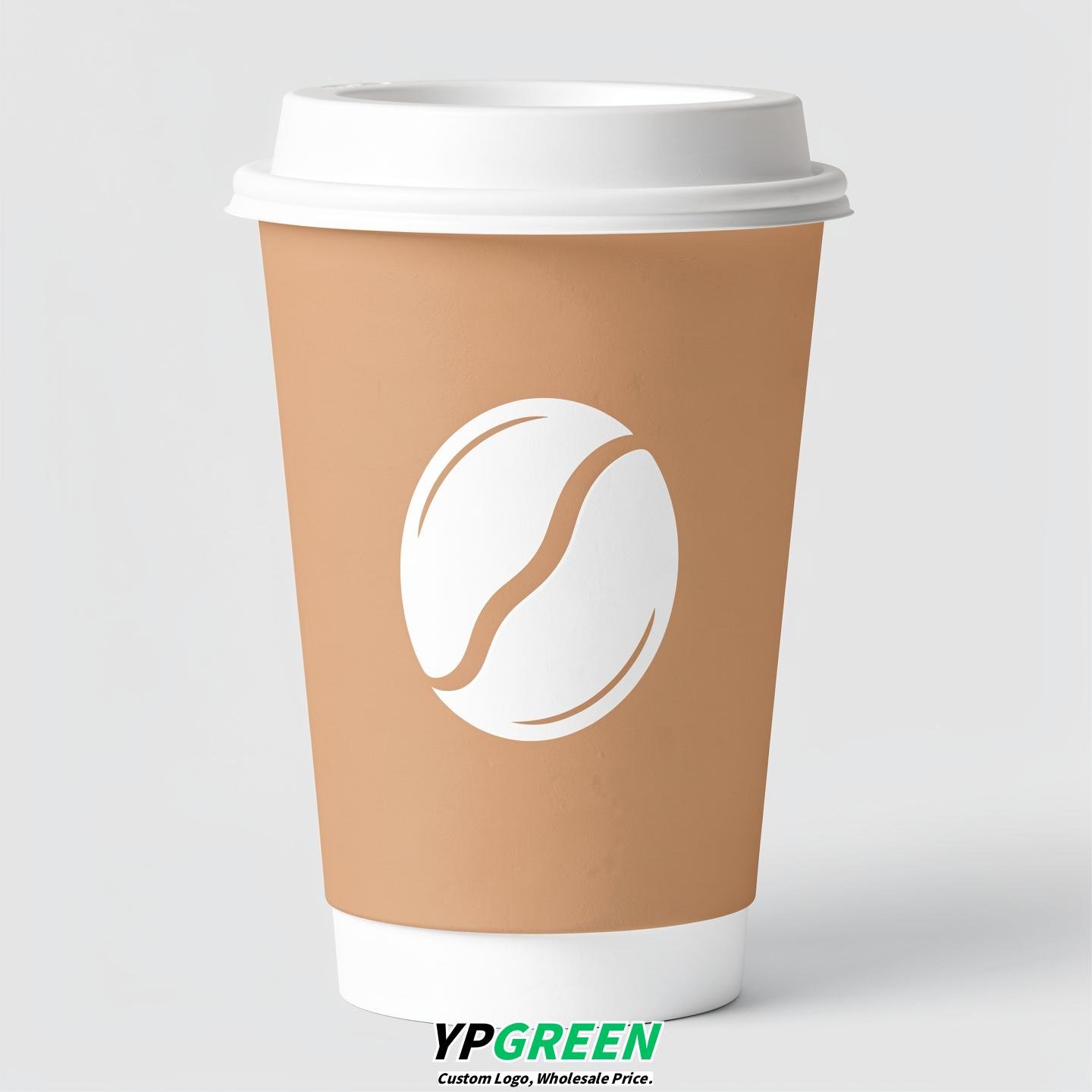 Apricot Paper Cups with Coffee Bean Logo & Lids 8-24oz Apricot Paper Cups with Coffee Bean Logo & Lids 8-24oz