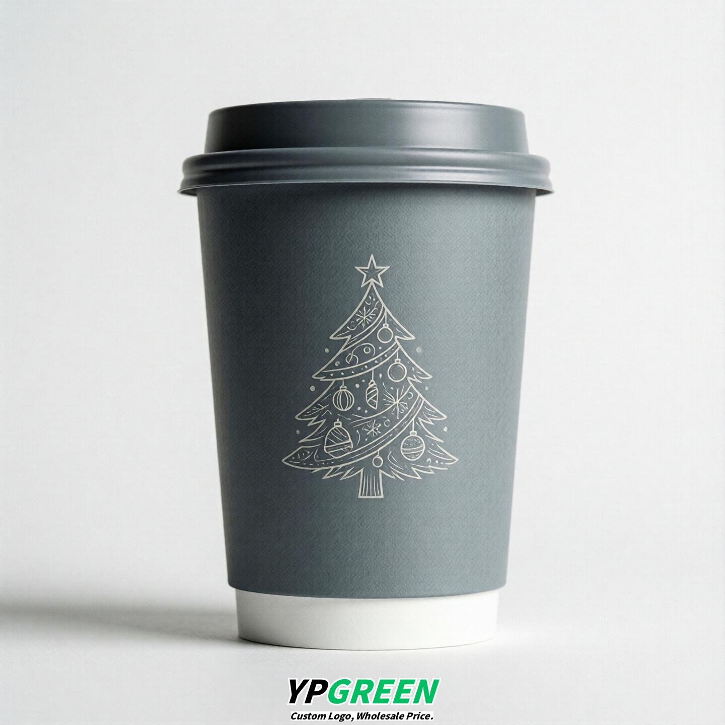 Aurora Gray Paper Cups with Christmas Design 8-24oz