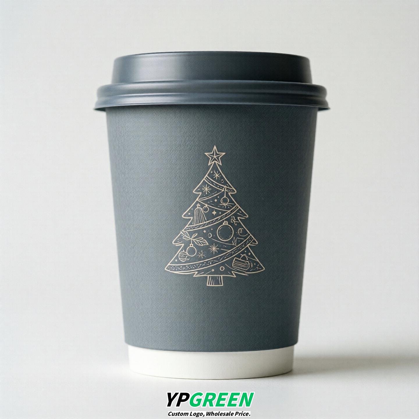 Aurora Gray Paper Cups with Christmas Design 8-24oz