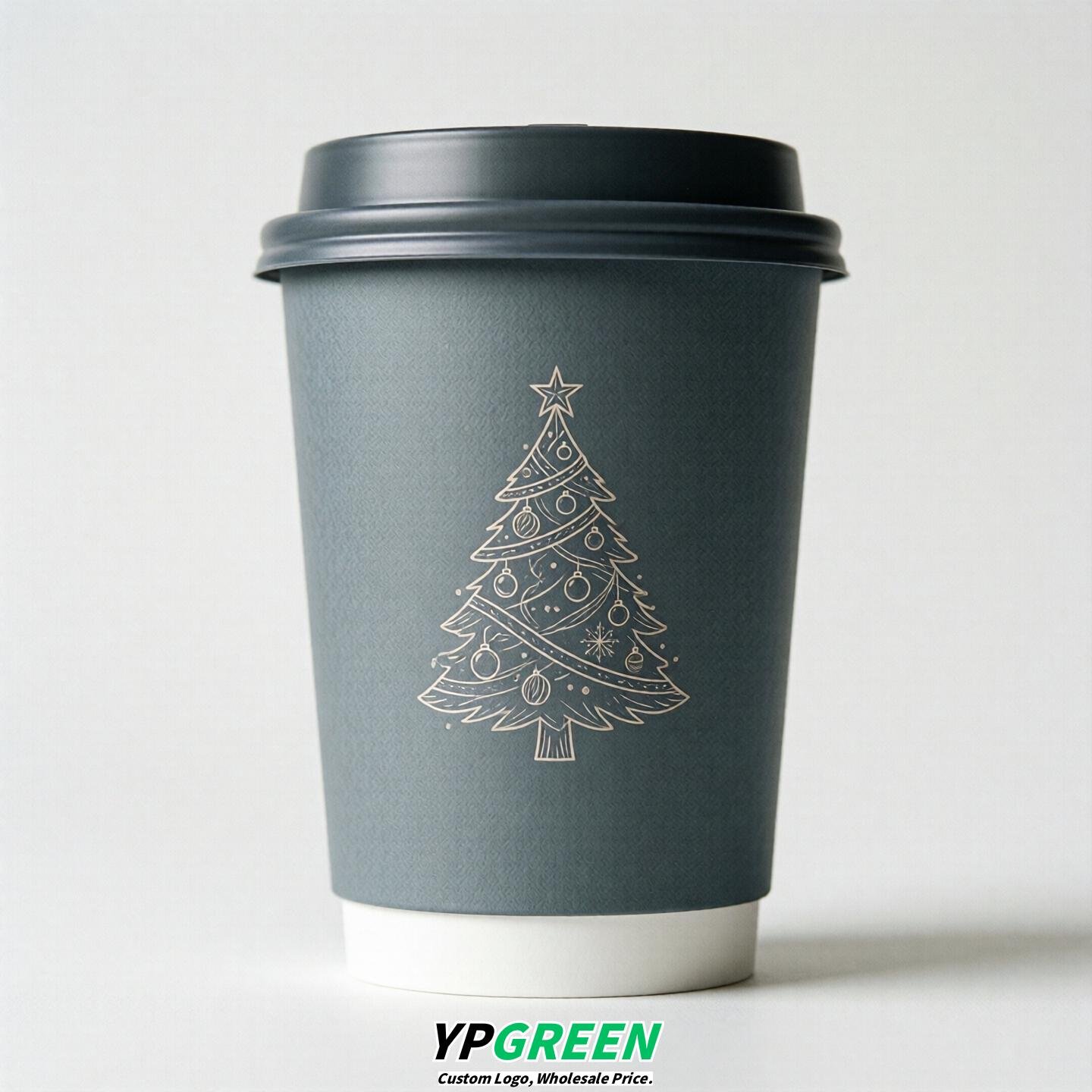 Aurora Gray Paper Cups with Christmas Design 8-24oz