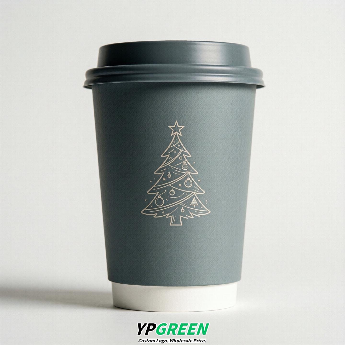 Aurora Gray Paper Cups with Christmas Design 8-24oz