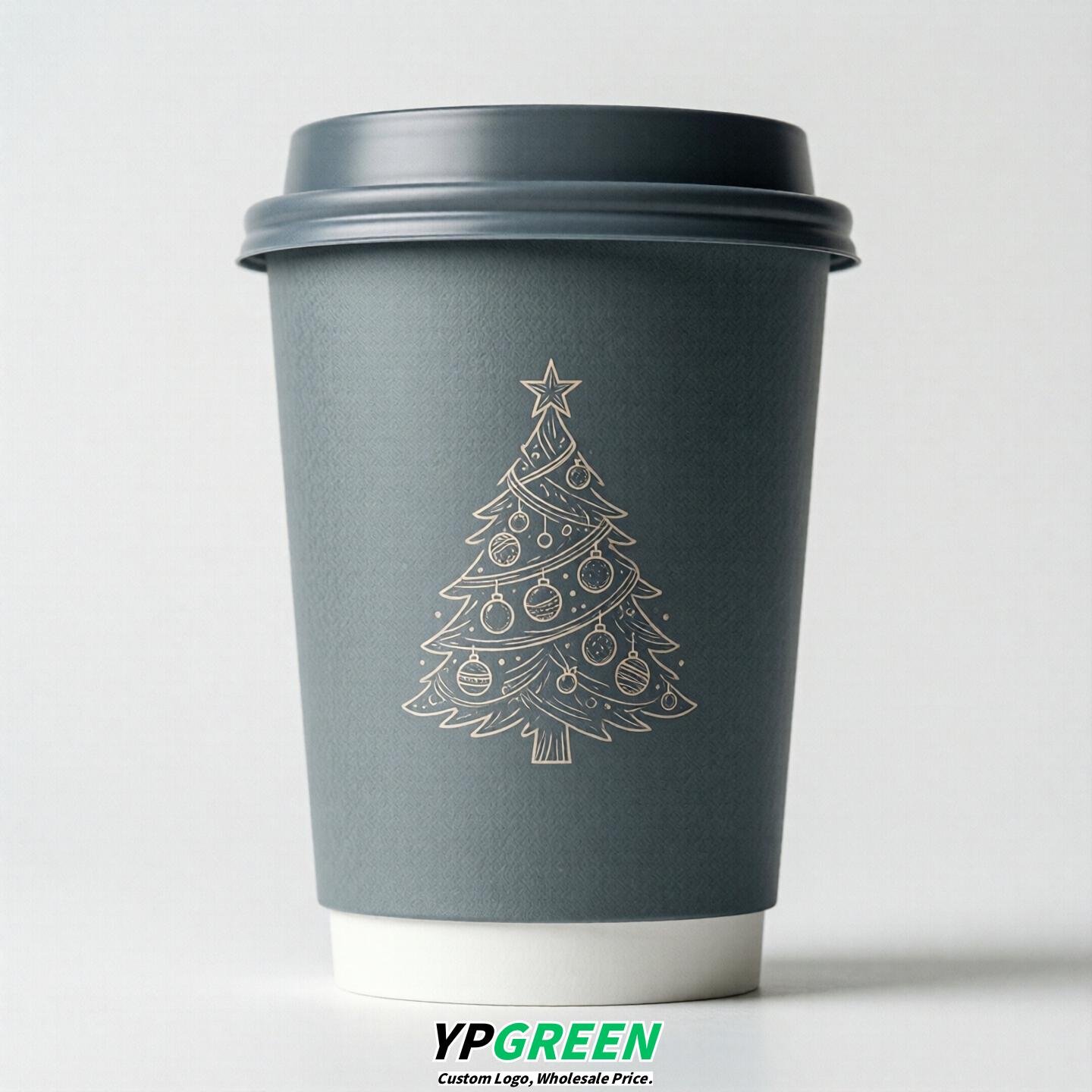 Aurora Gray Paper Cups with Christmas Design 8-24oz
