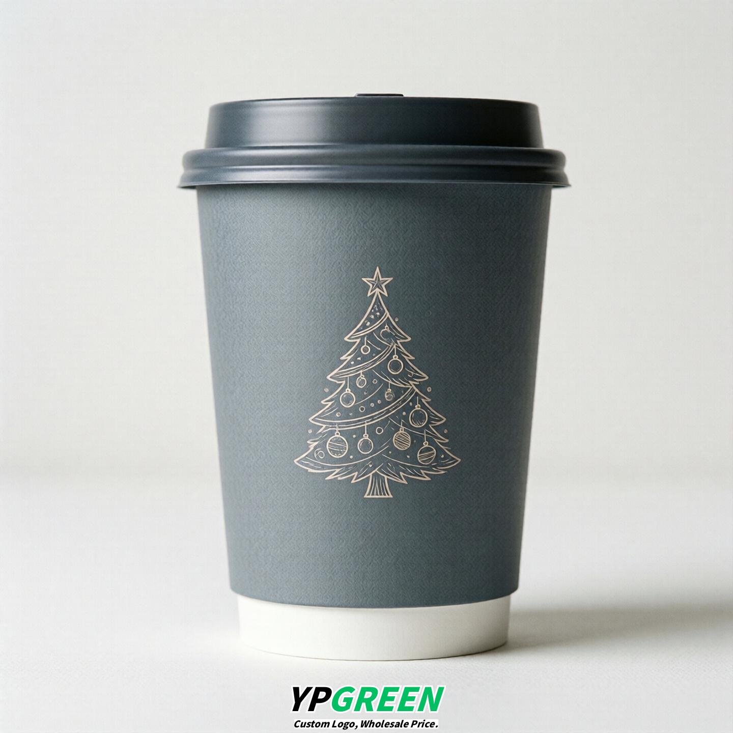 Aurora Gray Paper Cups with Christmas Design 8-24oz