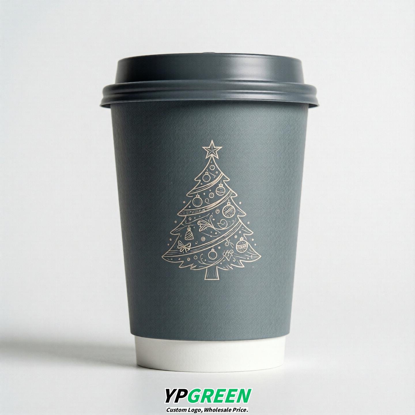 Aurora Gray Paper Cups with Christmas Design 8-24oz