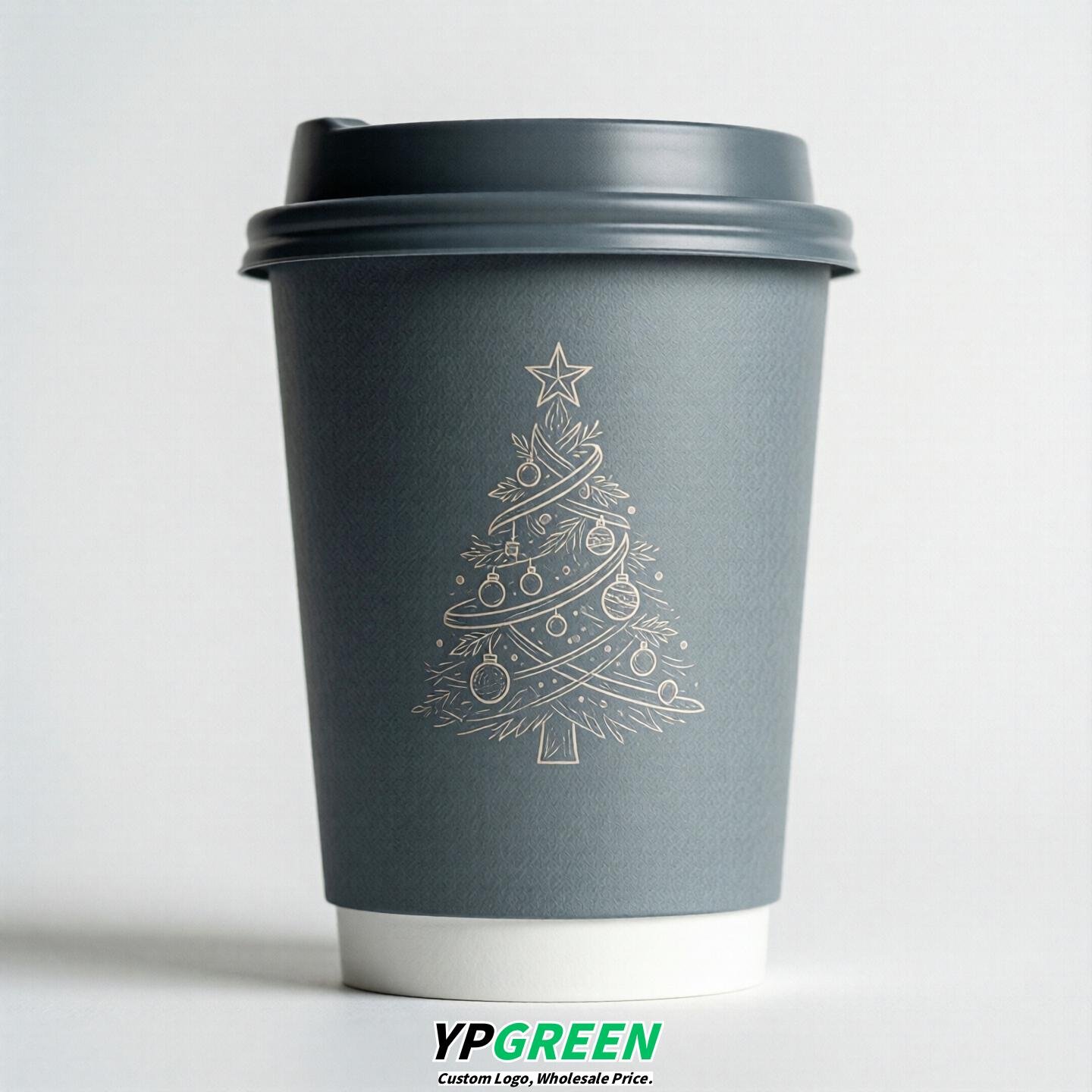 Aurora Gray Paper Cups with Christmas Design 8-24oz