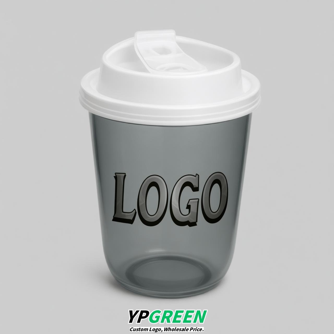 Aurora Gray U Shape Cups with Lid - Custom Logo PP & PET Plastic Disposable