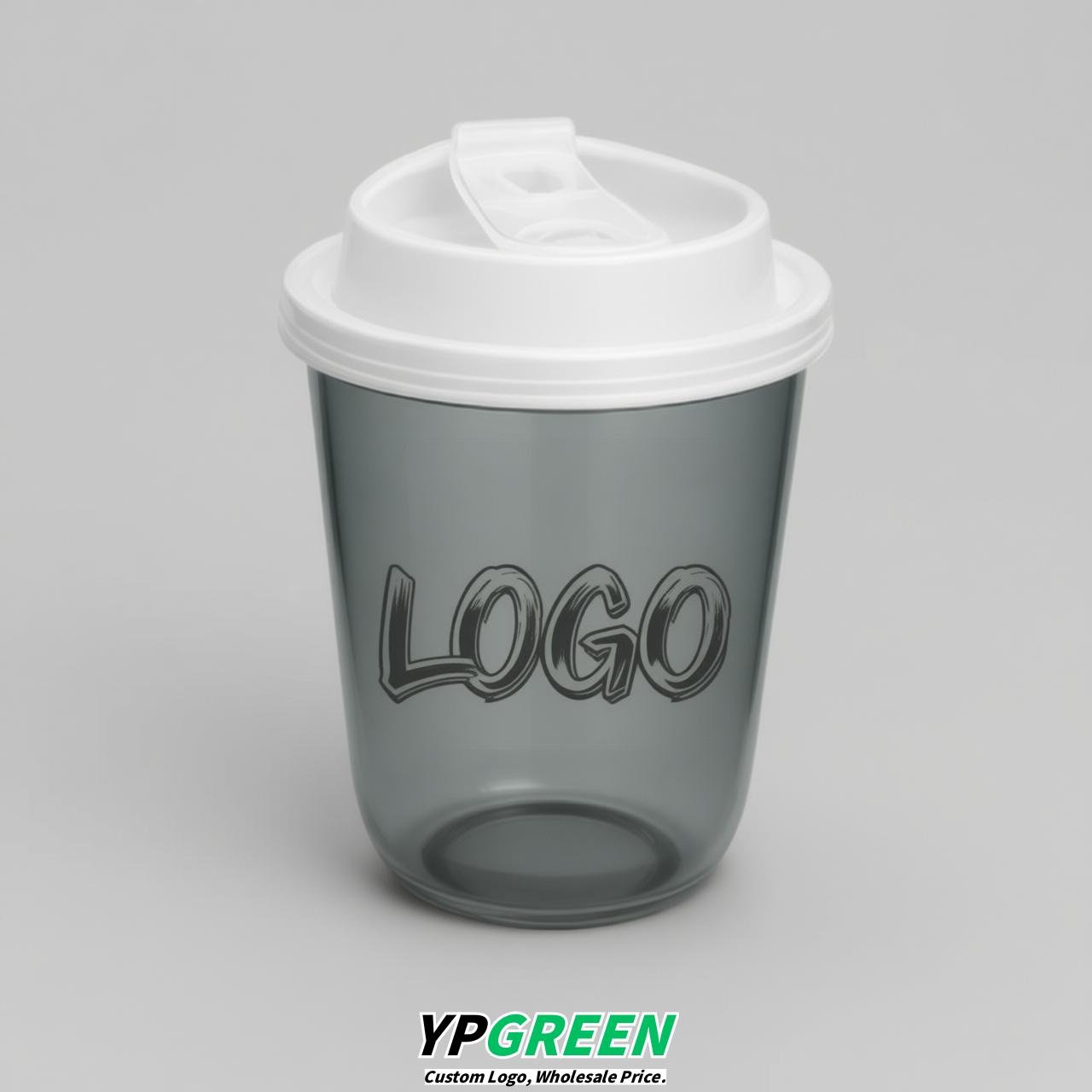 Aurora Gray U Shape Cups with Lid - Custom Logo PP & PET Plastic Disposable