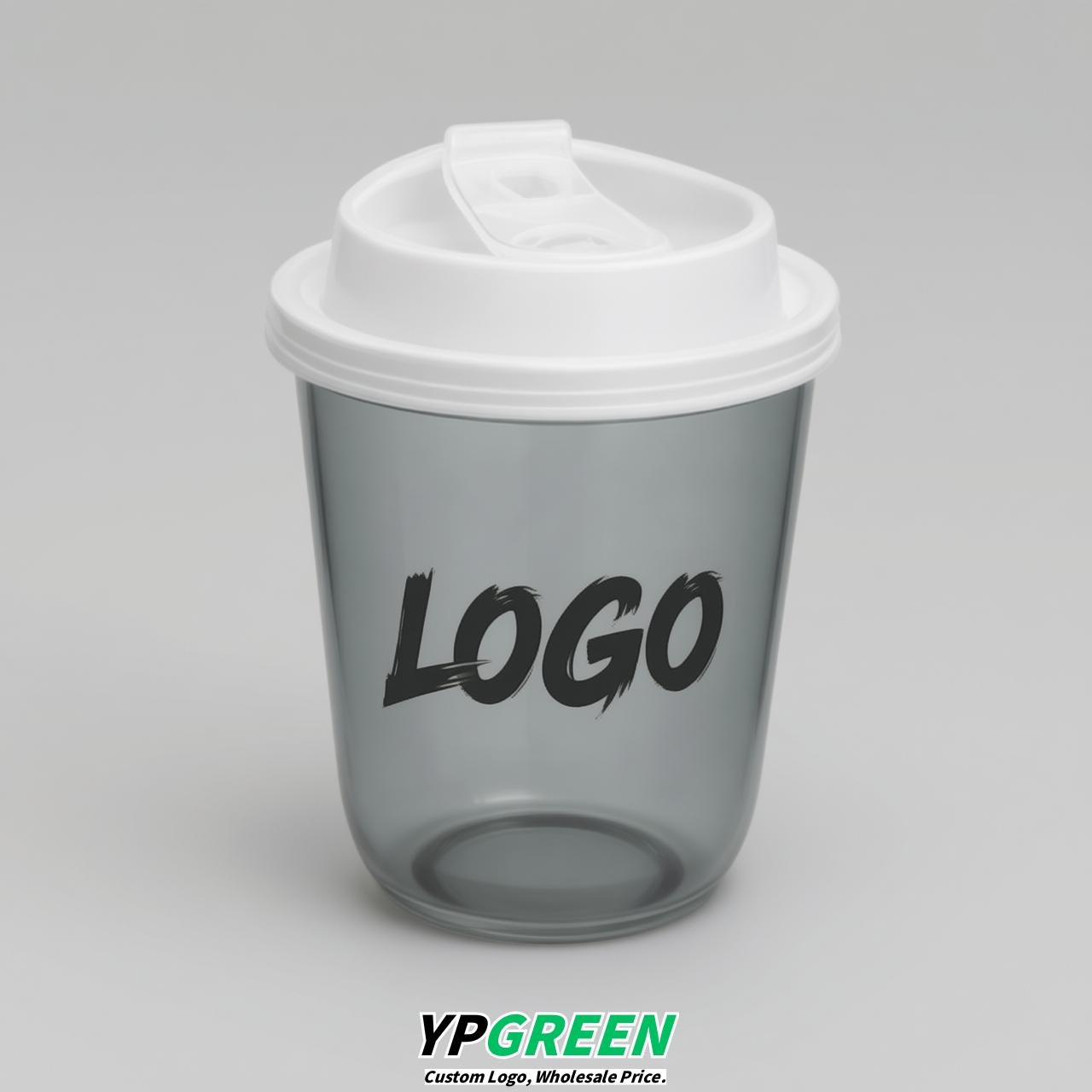 Aurora Gray U Shape Cups with Lid - Custom Logo PP & PET Plastic Disposable