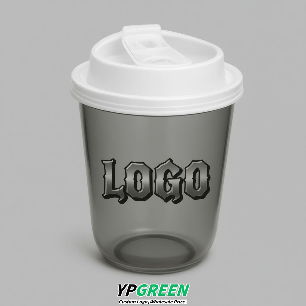 Aurora Gray U Shape Cups with Lid - Custom Logo PP & PET Plastic Disposable