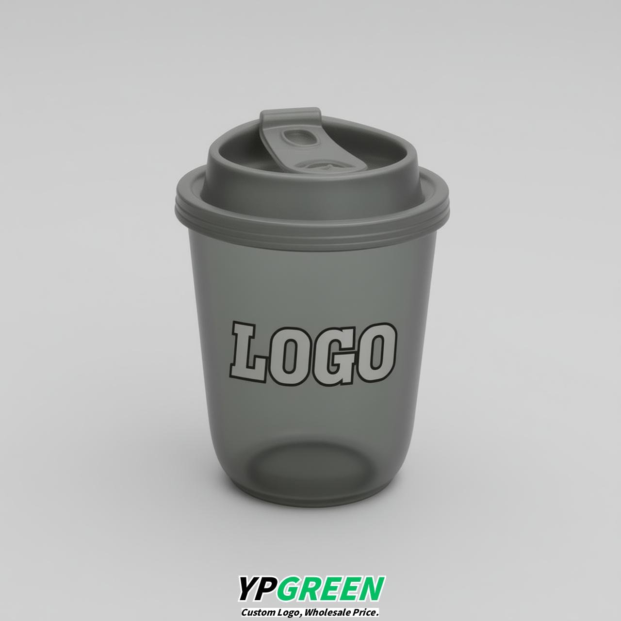 Aurora Gray U Shape Cups with Lid - Custom Logo PP & PET Plastic Disposable
