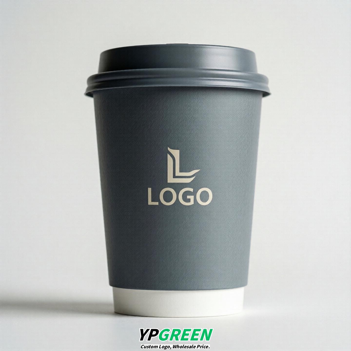 Aurora Gray Custom Logo Paper Cups: 8-24oz & Double Wall
