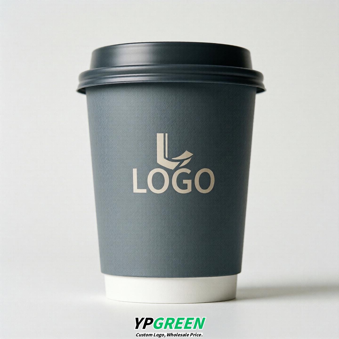 Aurora Gray Custom Logo Paper Cups: 8-24oz & Double Wall