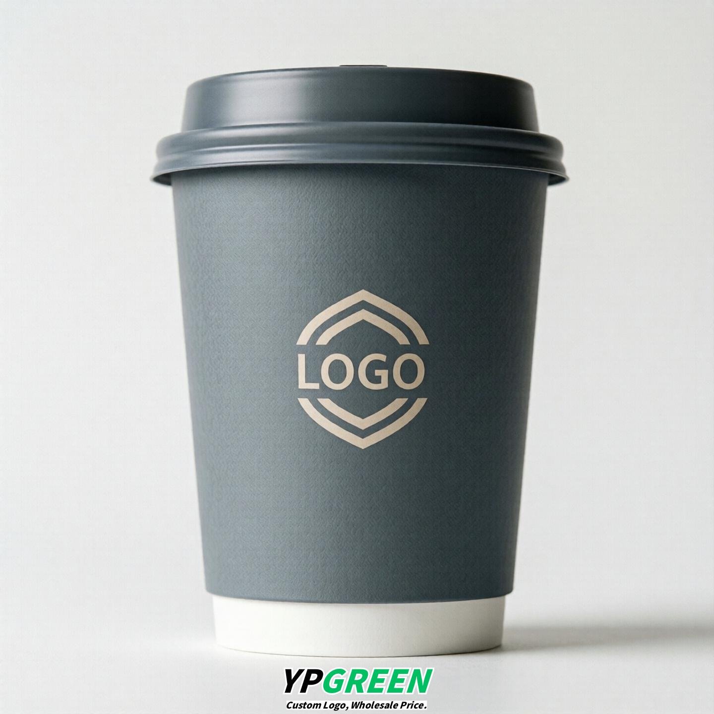 Aurora Gray Custom Logo Paper Cups: 8-24oz & Double Wall