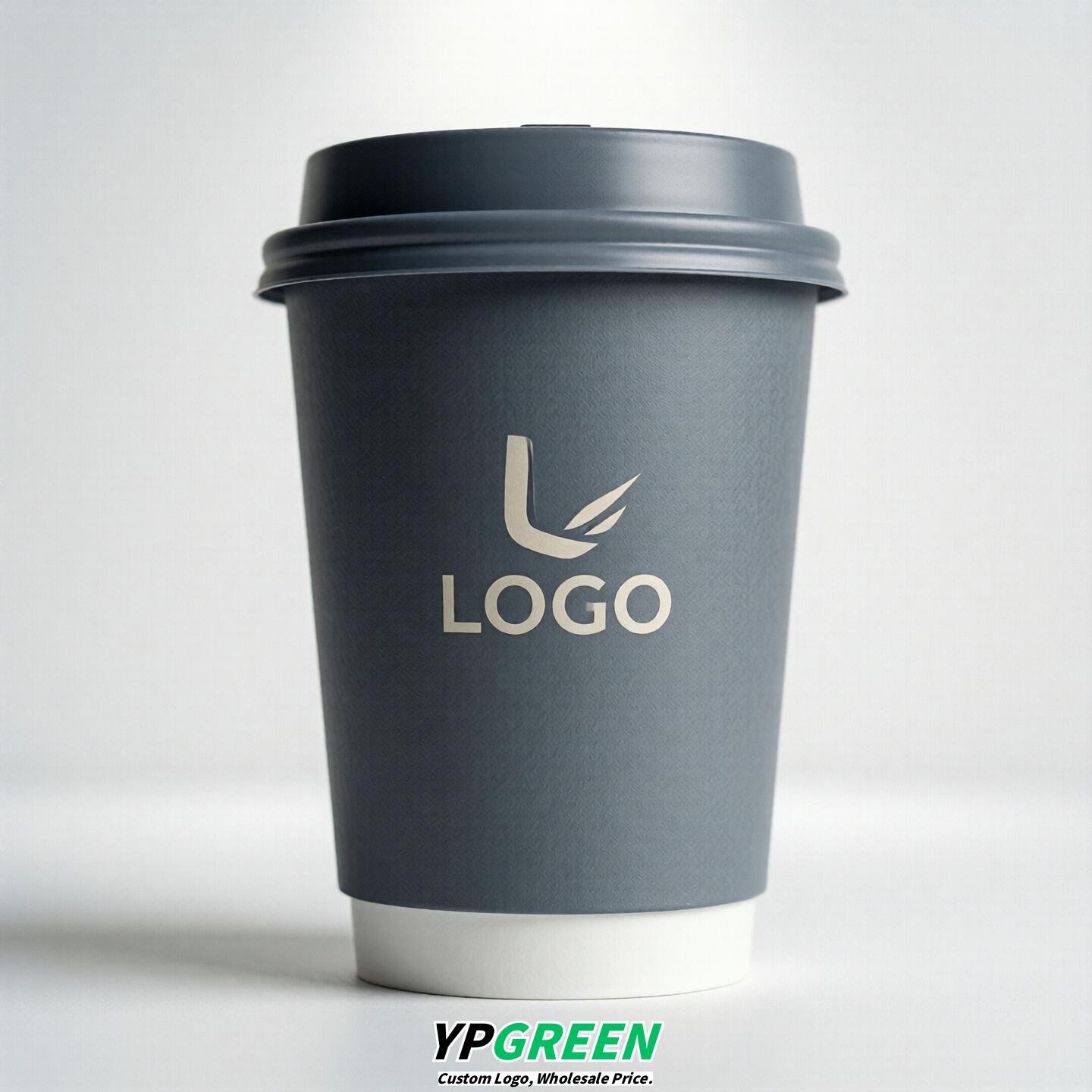 Aurora Gray Custom Logo Paper Cups: 8-24oz & Double Wall Aurora Gray Custom Logo Paper Cups: 8-24oz & Double Wall