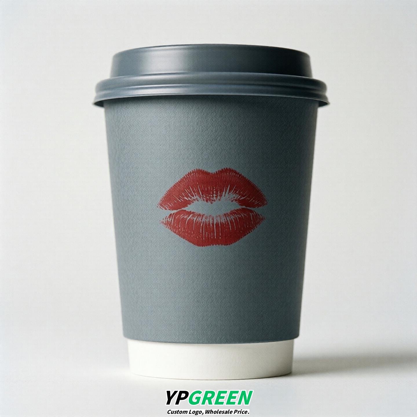 Aurora Gray Paper Cups with Lips Print 10oz/12oz/16oz/20oz/22oz