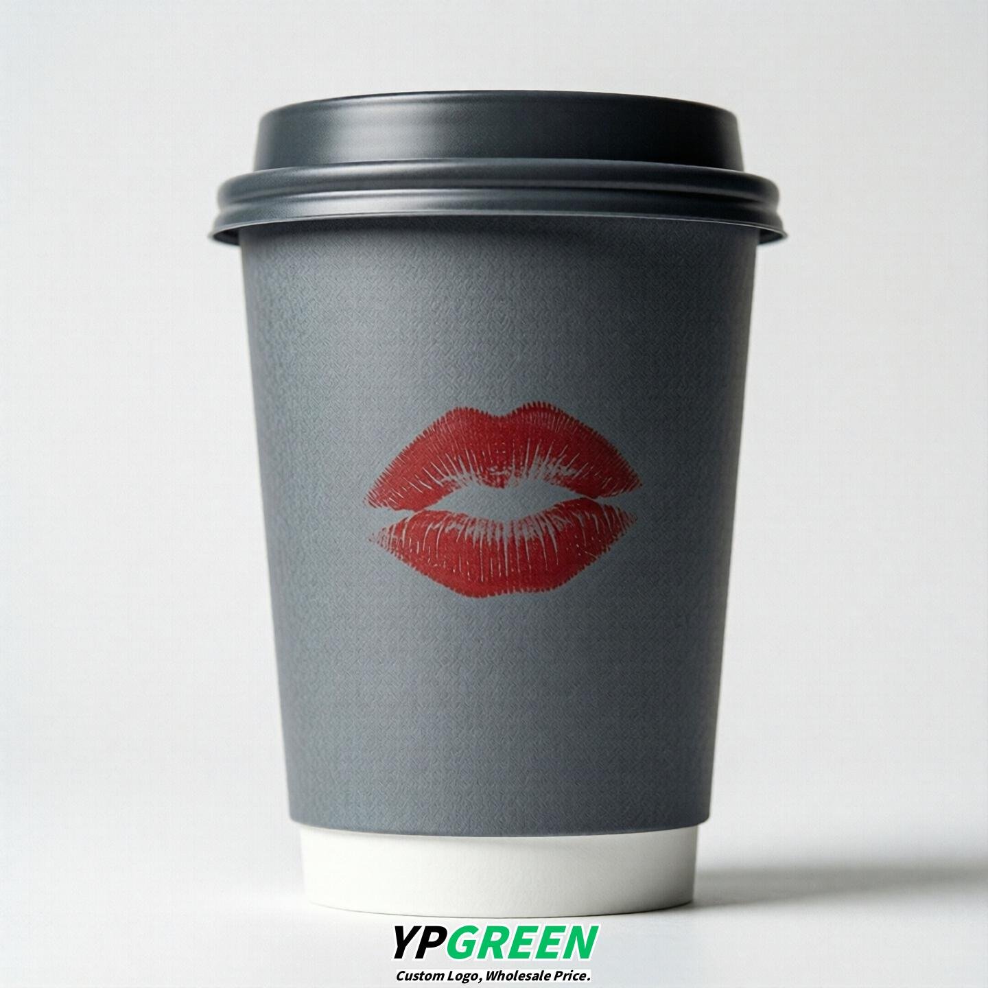 Aurora Gray Paper Cups with Lips Print 10oz/12oz/16oz/20oz/22oz