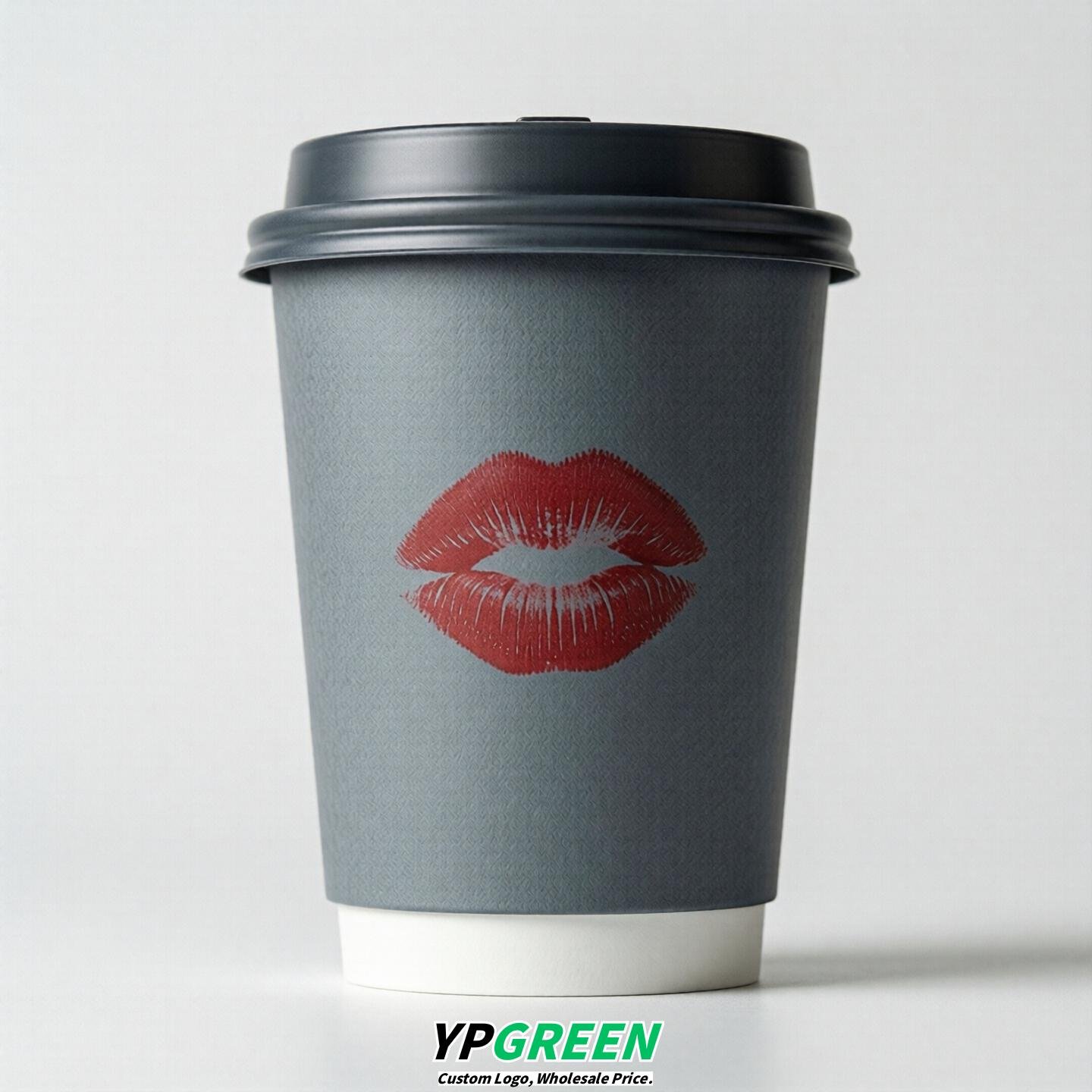 Aurora Gray Paper Cups with Lips Print 10oz/12oz/16oz/20oz/22oz