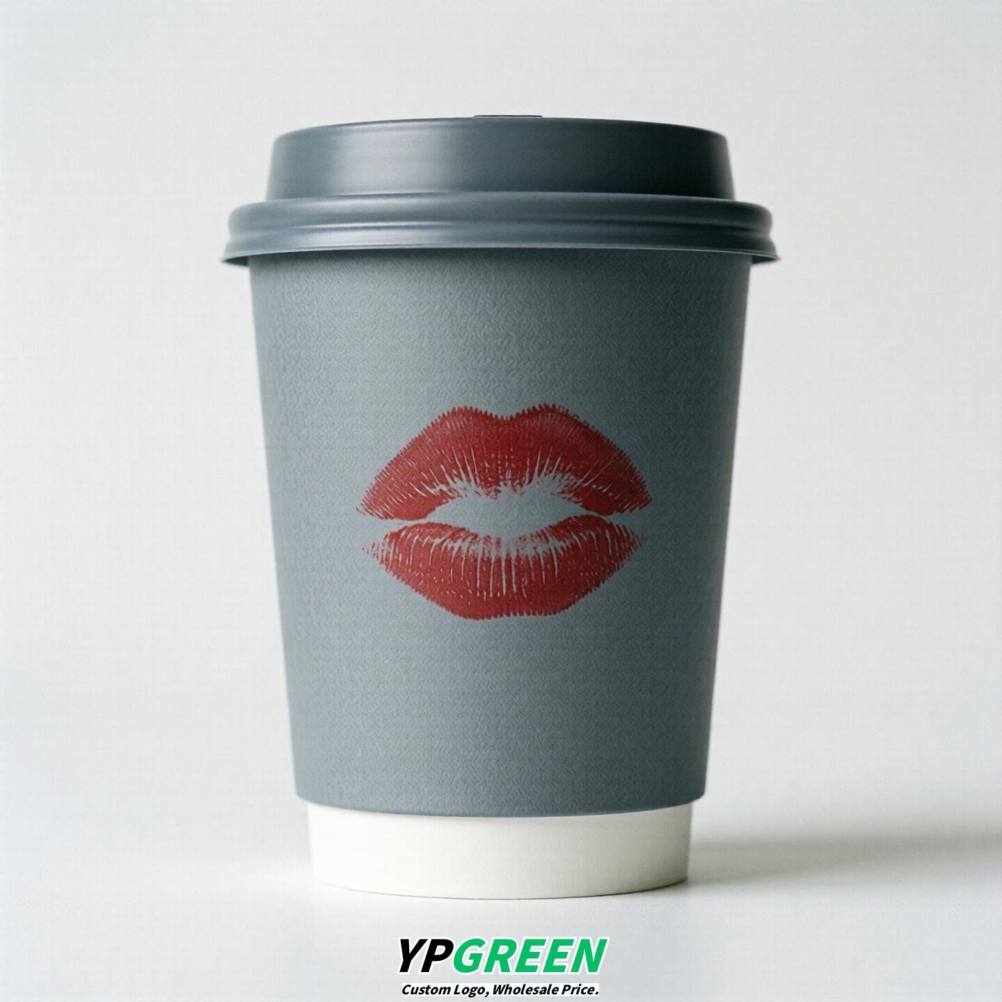 Aurora Gray Paper Cups with Lips Print 10oz/12oz/16oz/20oz/22oz