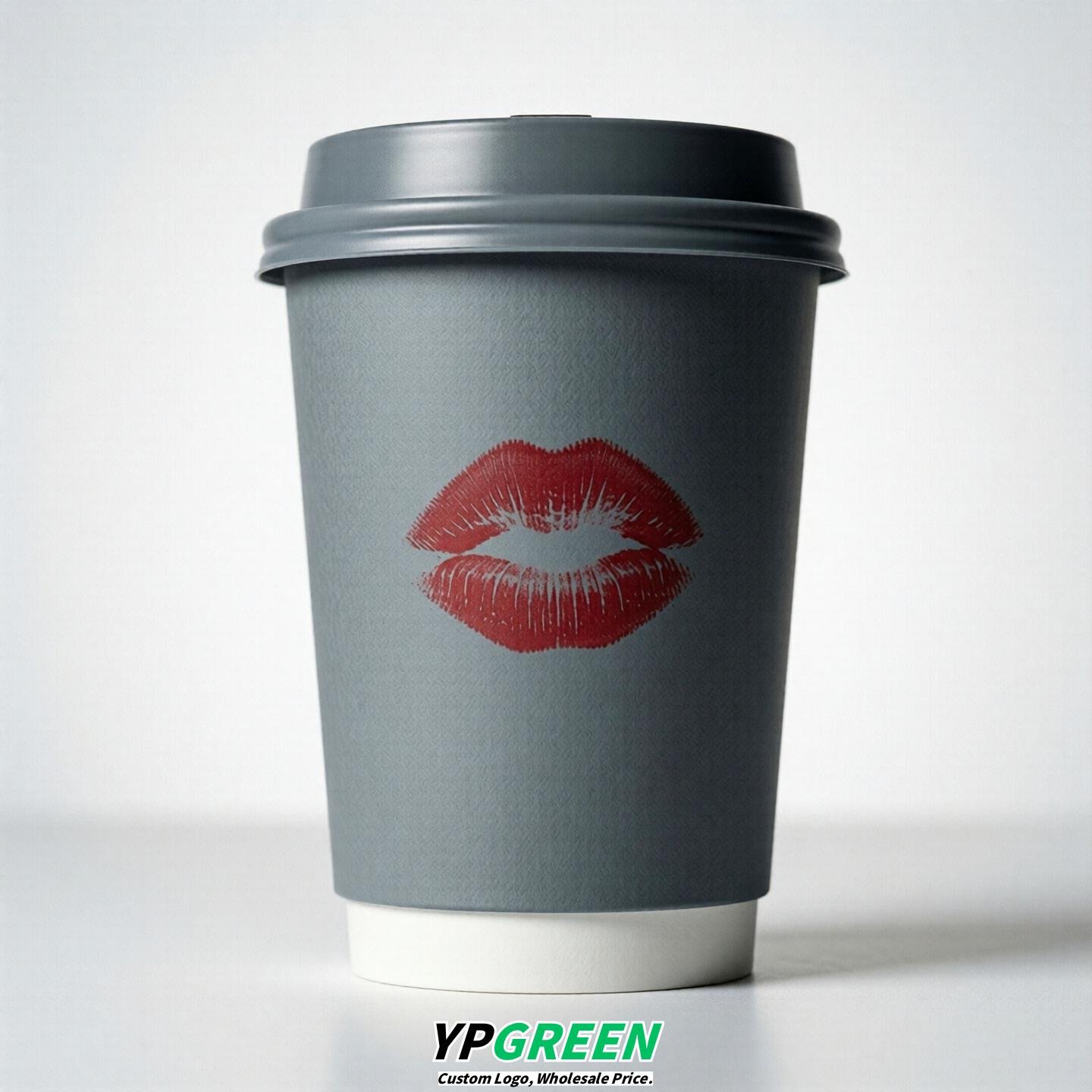 Aurora Gray Paper Cups with Lips Print 10oz/12oz/16oz/20oz/22oz